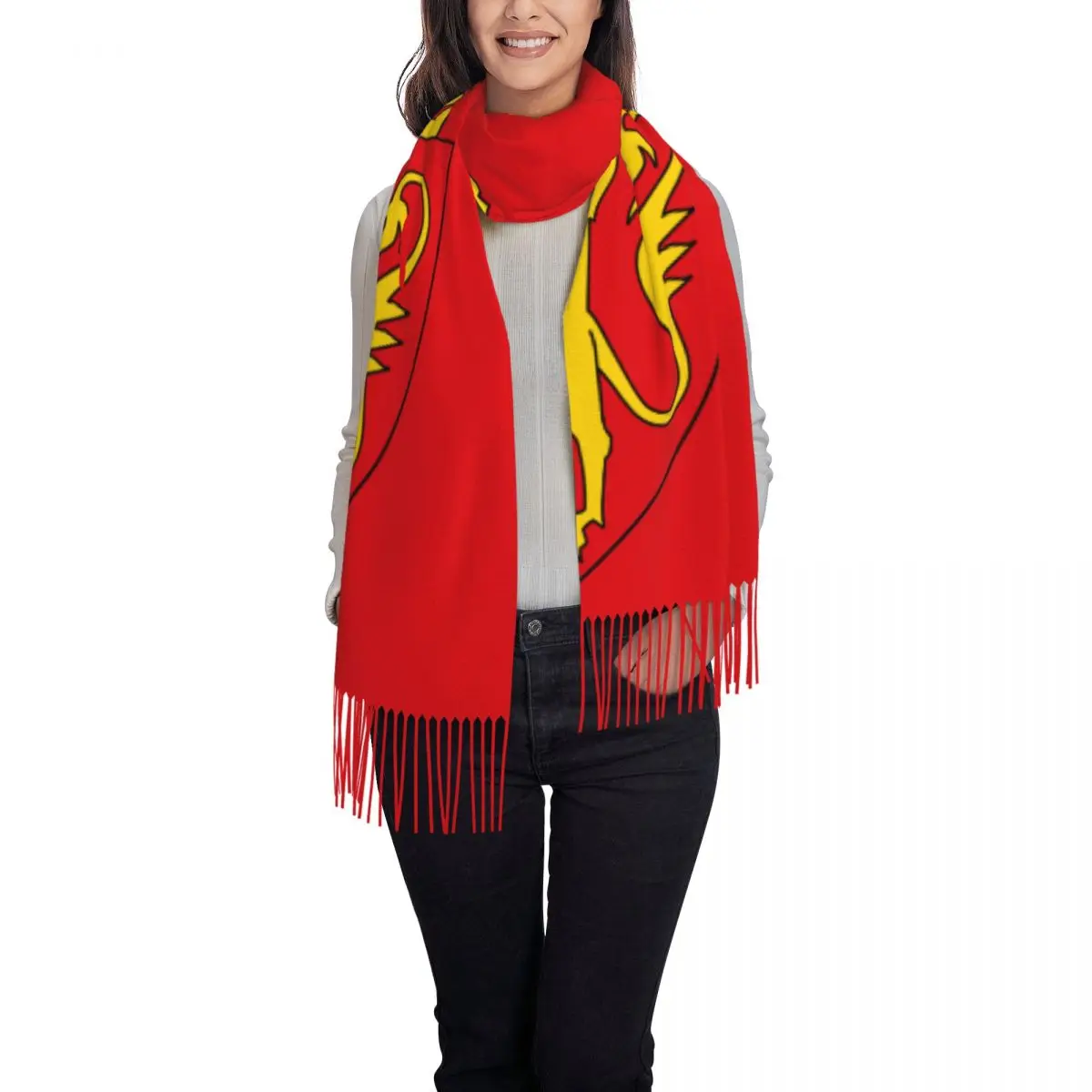 Custom Coat Of Arms Of Norway Tassel Scarf Women Soft Norwegian Flag Shawl Wrap Female Winter Scarves