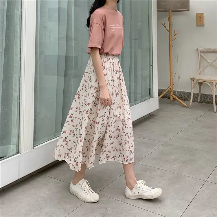 Floral Flower Print Long Skirts Women Summer Vintage Y2K Cute Korean Fashion Lace Cheap Clothes Woman Maxi Skirt