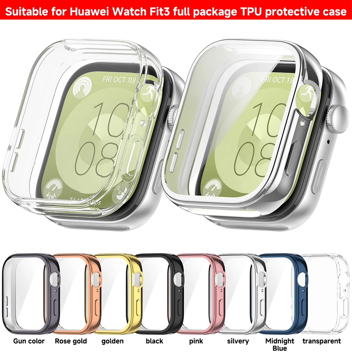 Tempered Glass + PC Cover for Huawei Watch Fit 3 Full Coverage Protective Bumper Case for Huawei Fit 3 Accessories