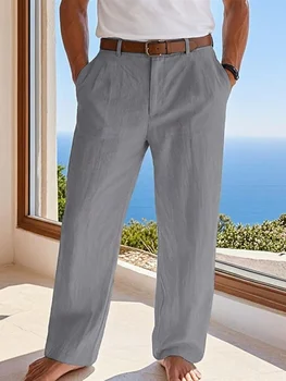 Men's Formal Linen Summer Pants Straight Tube Solid Color Comfortable Breathable Formal Business Fashion Basic Style 3