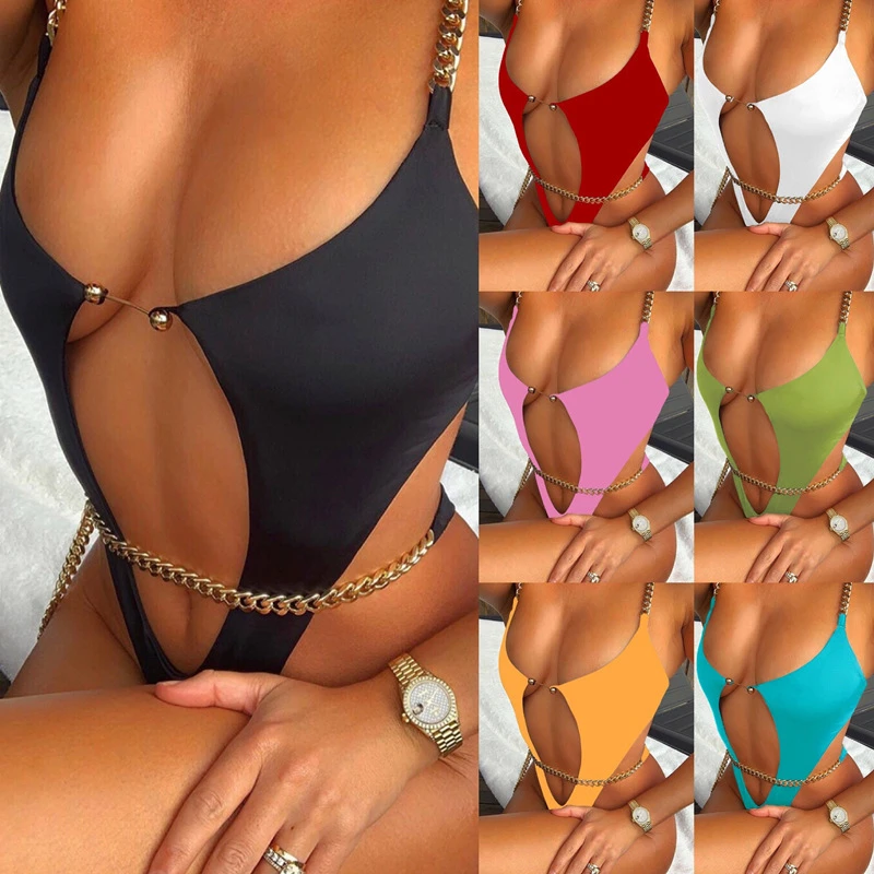 Women One Piece Swimsuit Chain Sexy Monokini Backless Swimwear Feminine Bodysuit Female Beachwear Lady Bikini Bathing Suit