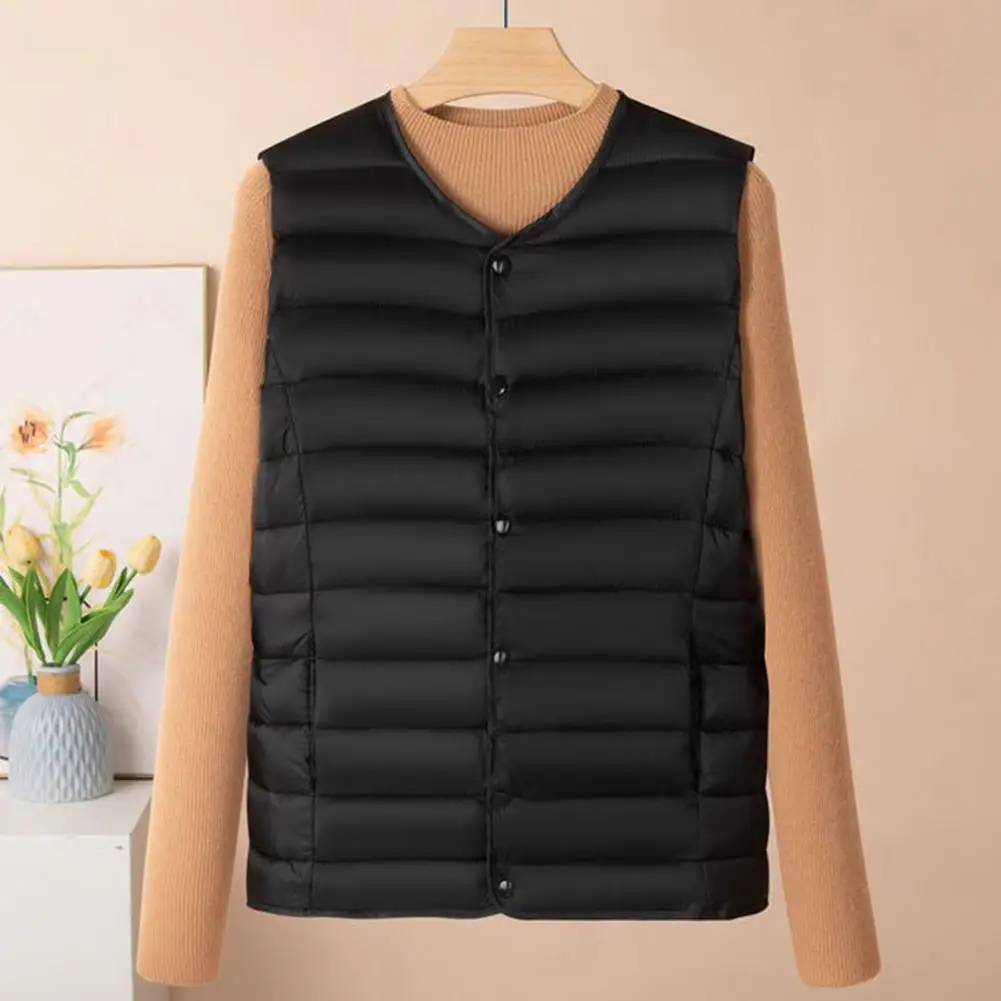 Breathable Women Coat Women's Winter Cotton Coat Plus Size Padded Windproof Waistcoat with Round Neck Stylish for Cold