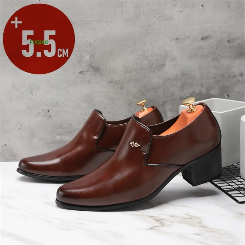 5.5cm Elevator Loafers for Men Formal Business Leather Shoes Fashion Casual Slip-on Height Dress Shoes Office Wedding Daily