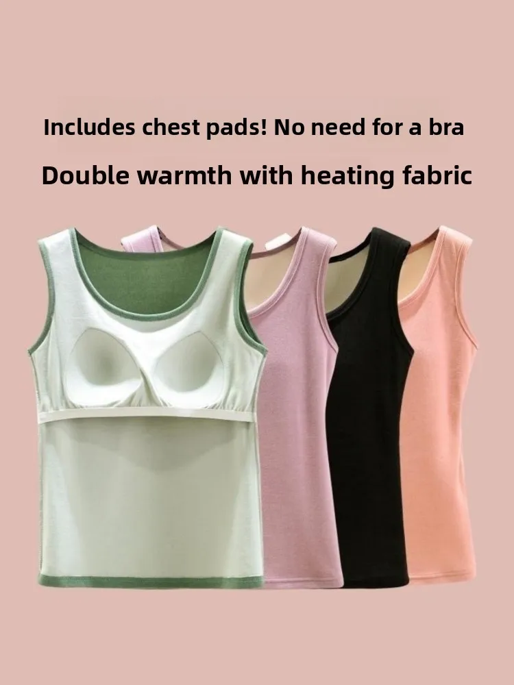Thickened Fleece Lined Women's Vest Pure Cotton Thermal Underwear Large Size round Neck Warmth Inner Wear Autumn Winter Top