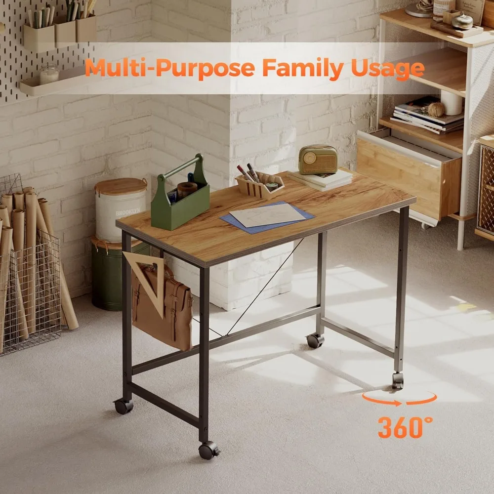 Compact Gaming Desk on Wheels for Small Spaces - Modern Minimalist Home Office and Study Writing Table