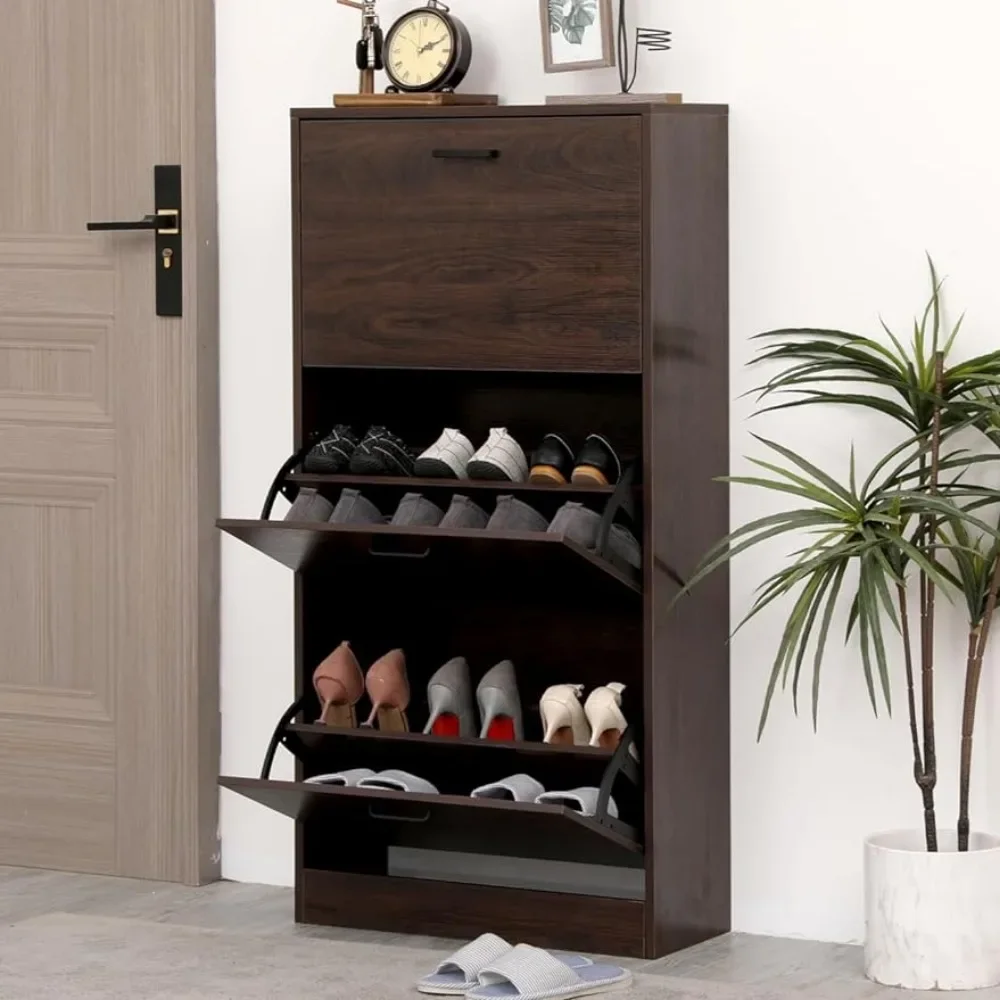 Modern Freestanding Shoe Organizer Rack Shoerack Shoe Storage Cabinet for Entryway Walnut Brown Living Room Furniture Home