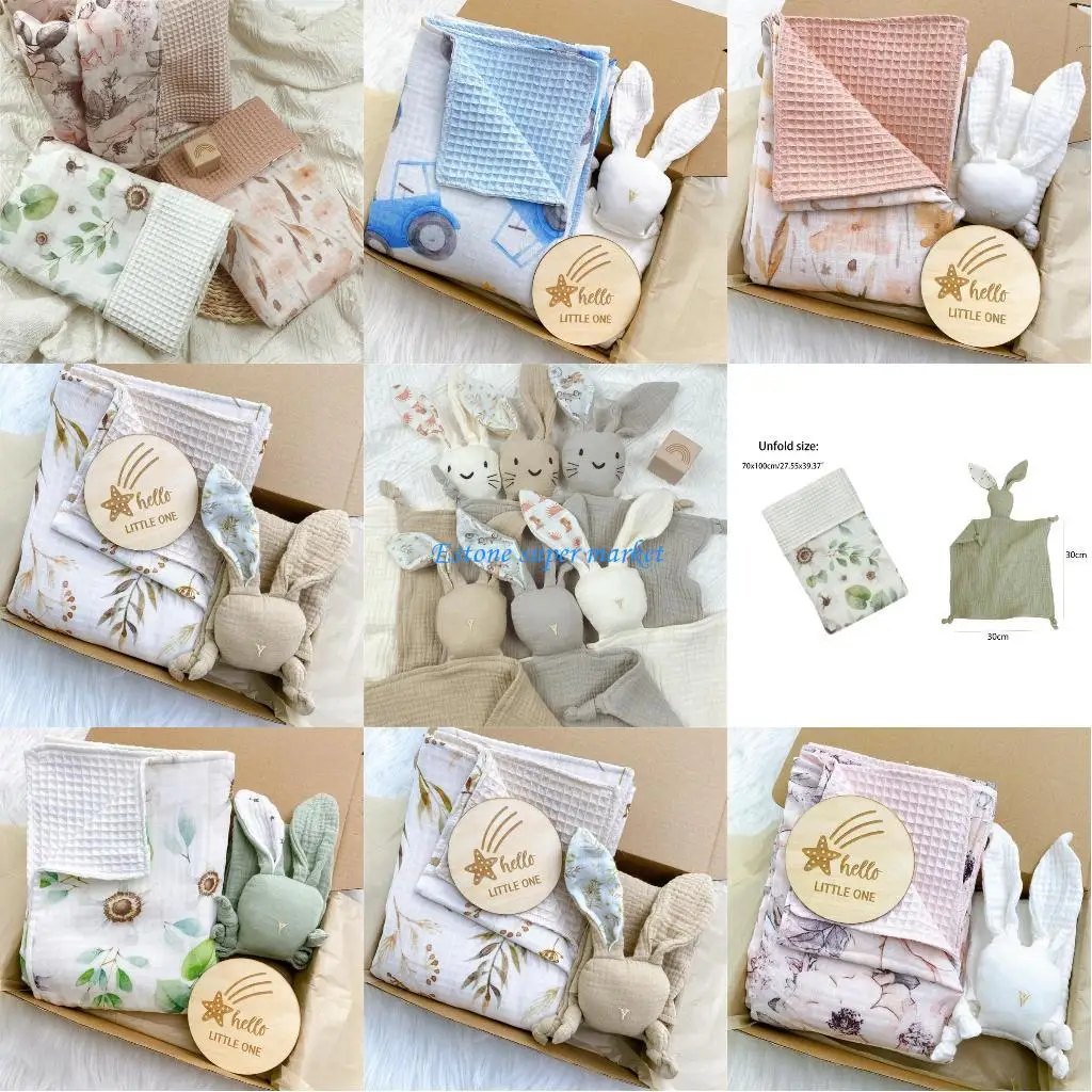 090B детское хлопковое одеяло с принтом, успокаивающее полотенце, деревянный комплект для малышей, новорожденных мальчиков и