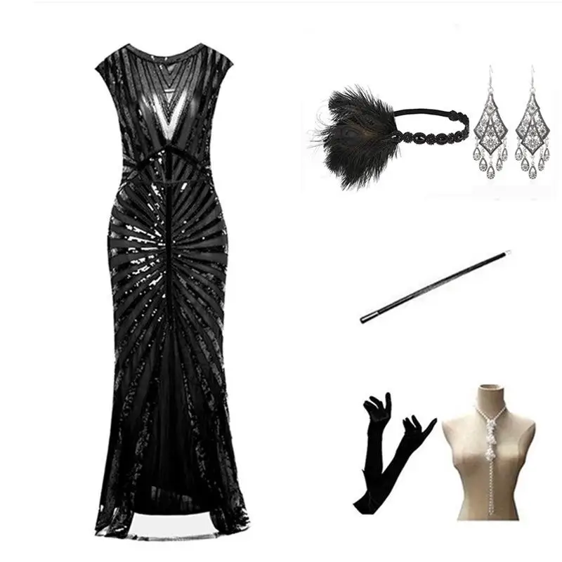 Gatsby thème paillettes soirée Dr Vintage robe sur mesure femme bal Dr longue queue Fi Design scintillant femme Faion