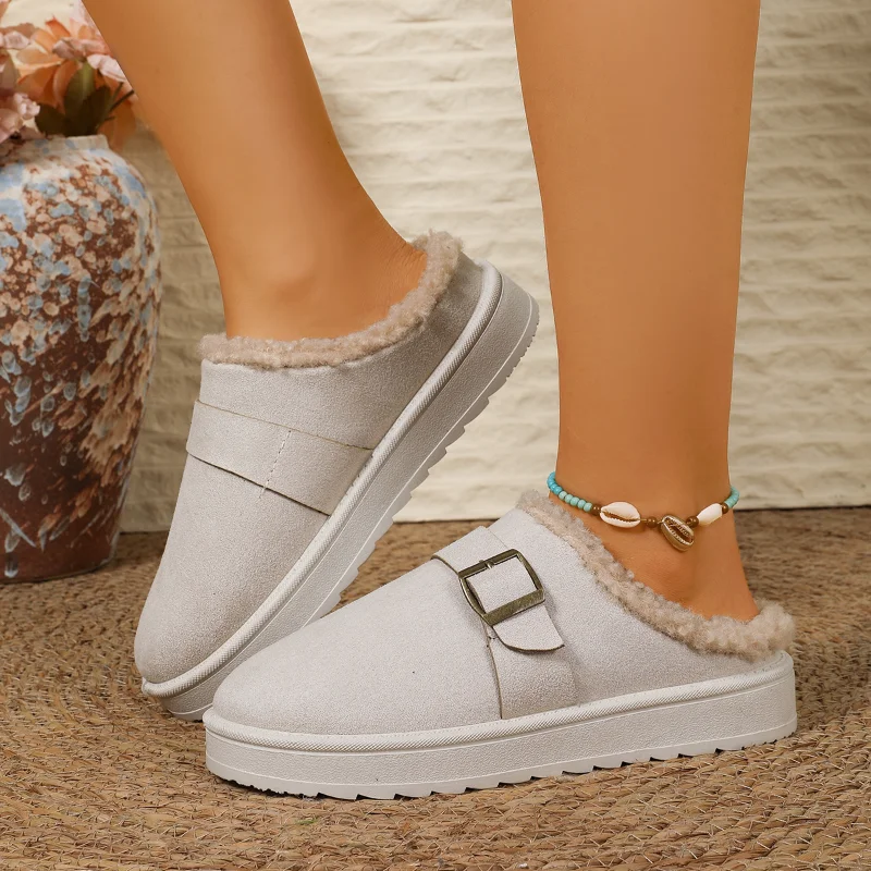 2026 Winter New Snow Boots for Women  Cashmere Warm Thick Soles Without Heel- Half Slipper Cotton Shoes for Women Big Size 36-43 view 2