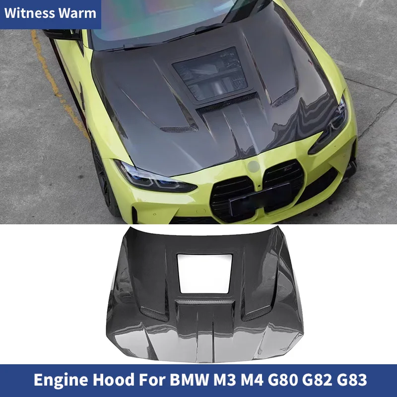 For BMW M3 M4 G80 G82 G83 Carbon Fiber FRP Transparent Front Engine Hood Bonnets Covers 2019+ Car Body Kit