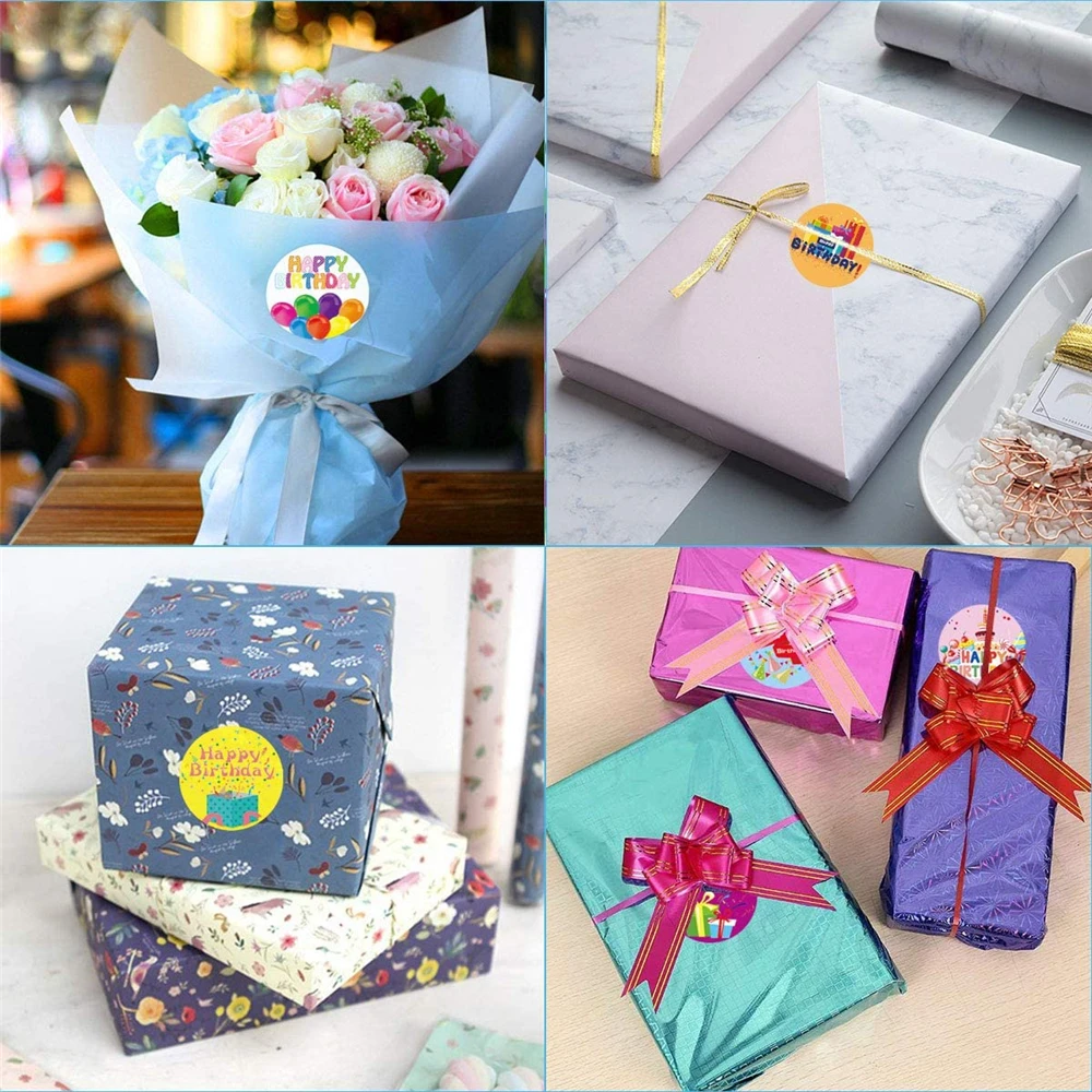 Pegatinas de feliz cumpleaños, etiqueta de sellado para embalaje de regalo, decoración de fiesta DIY, pegatinas de papelería hechas a mano autoadhesivas, 100-500 Uds.