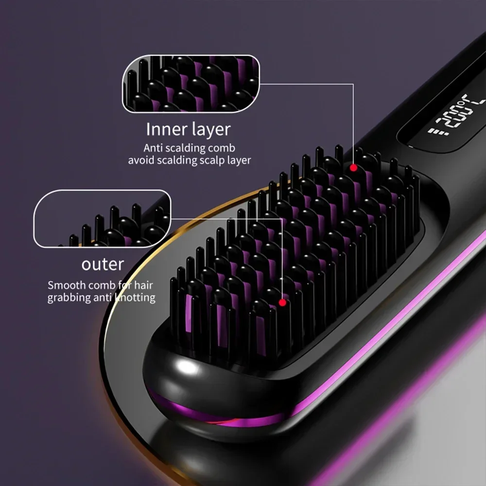 Wireless Straight Hair Comb Electric Hot Comb Mini Straight Curly Hair Two-in-one Comb Multifunctional Ceramic Hair Curler