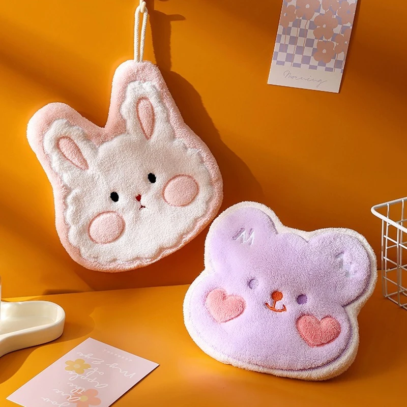 

Милое бархатное полотенце для рук Bern Bear Coral — плюшевая подвесная мочалка для ванной комнаты и кухни, супервпитывающее и быстросохнущее полотенце