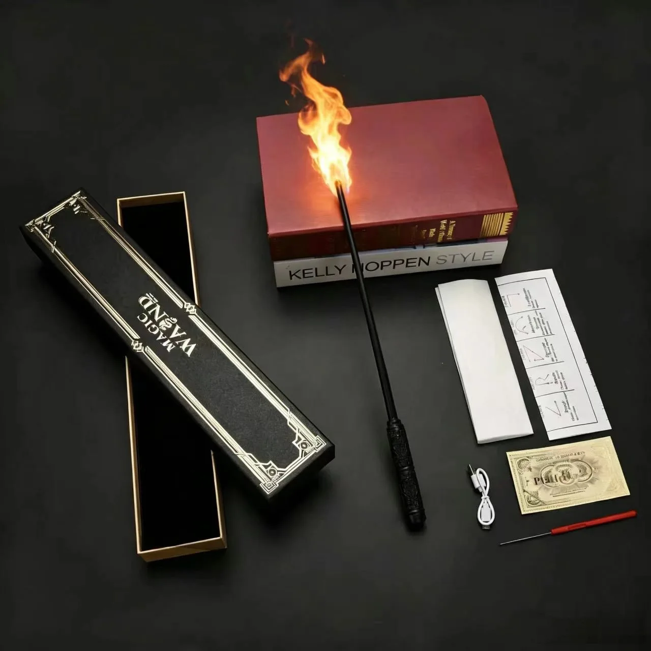 Harry Potter fire wand USB rechargeable flame wand with gift box Hogwarts tickets brochures magic props Cosplay collection gifts view 2
