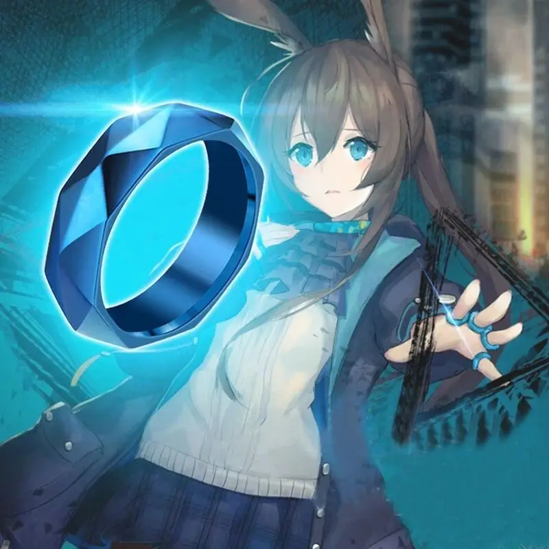 Anime Game Arknights Rings Amiya Blue Rhombus Stainless Steel Unisex Ring Jewelry Props Accessories Gifts