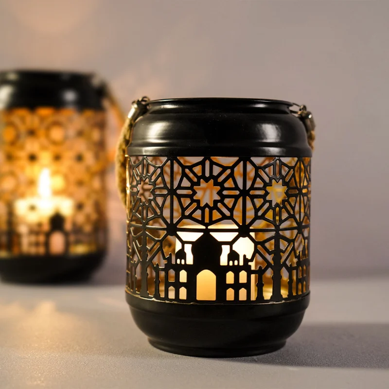 

-Border Middle Eastern Festival Style Candle Holder Ornament Hollow Aromatherapy Gold Home Candle L