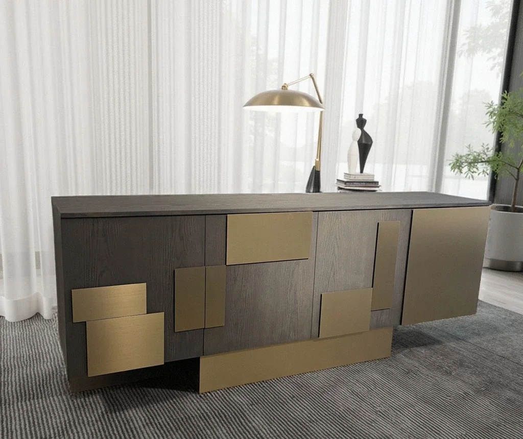 The sideboard is decorated with a porch cabinet champagne wood grain is extremely light and luxurious