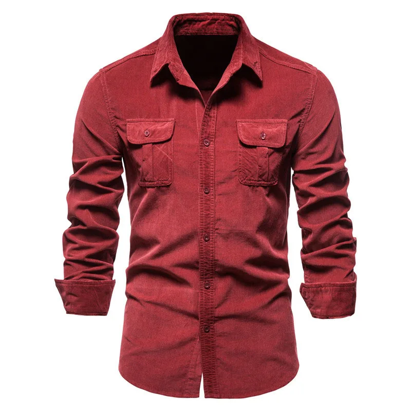 Fashion Solid Men Shirts Quality New Single Breasted 100% Cotton Men's Shirt Autumn Business Casual Men Multiple pockets T Shirt