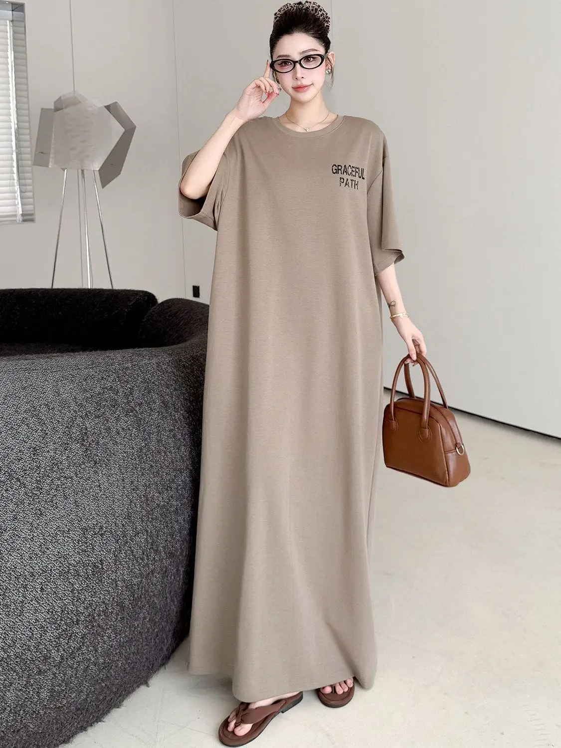 

plus Size Casual Loose Short Sleeve Dress Conceals Belly And Fat Oversize Summer Long Dress Comfortable Breathable Printed Dr...