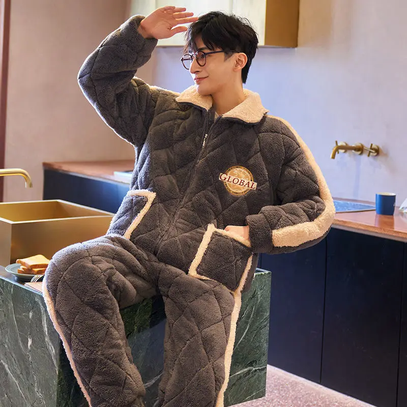 Thickened Coral Fleece Men Pajamas Set PLUS SIZE Sleepwear Winter Warm Flannel Pijamas Suit Nightwear Loose Casual Lounge Wear