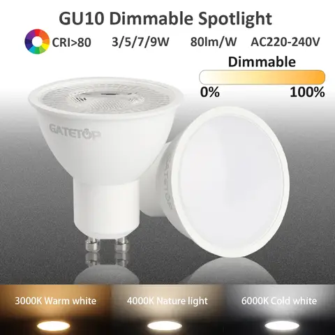 LED 조도 조절 전구 교체 매입형 트랙 라이트, 따뜻한 흰색 220V, 5 W, 7 W, 9W, 50W 할로겐, GU10, 3000K, 6000K, 10 개