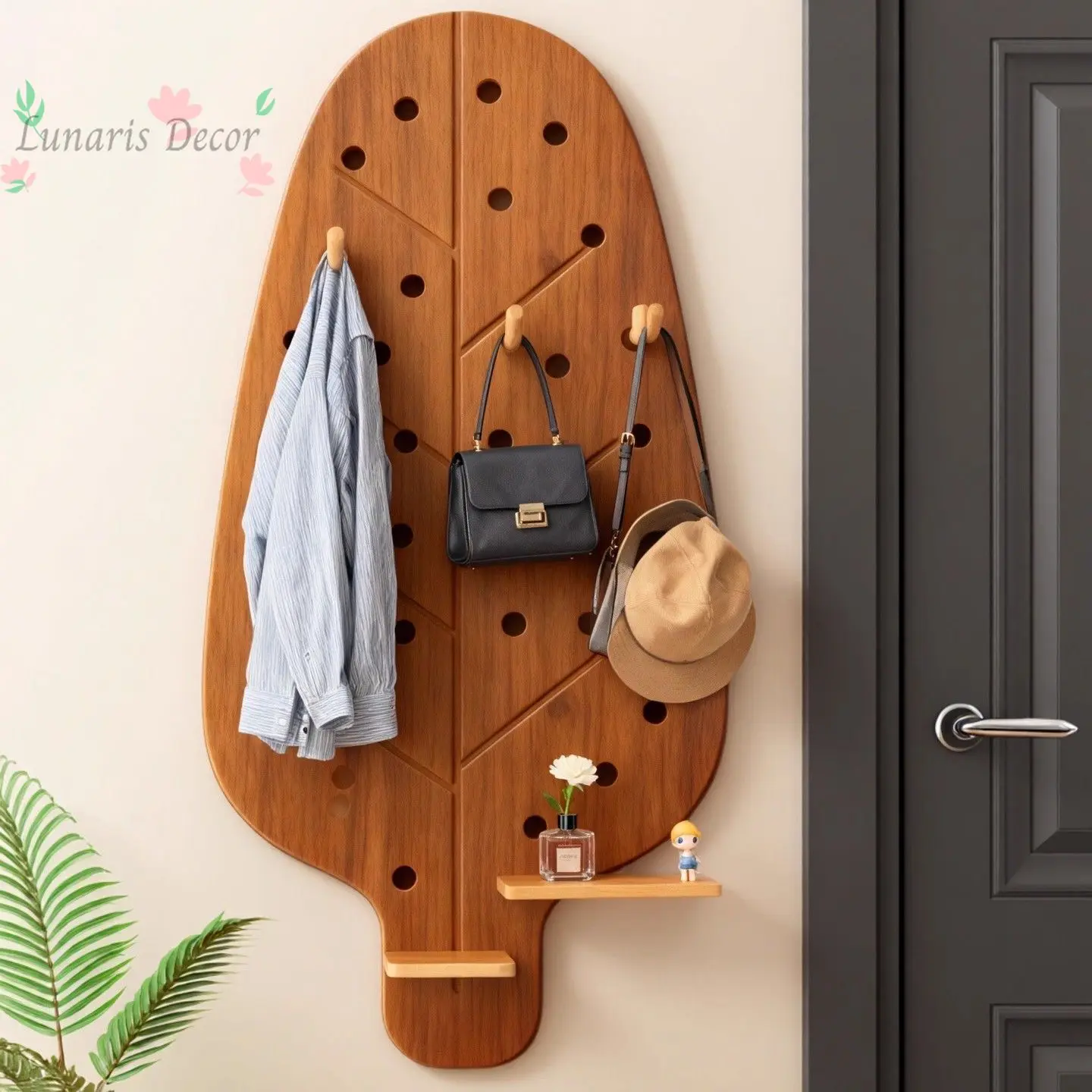 Ye Qi non-punching high-value creative wall hanging solid wood household hanger does not take up space for storage