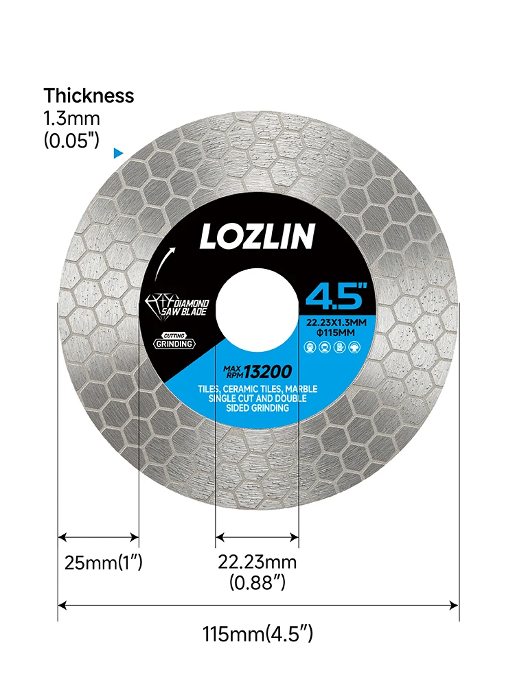LOZLIN 115/125mm Diamant-Sägeblatt Schneid- und Schleifscheibe Doppelseitig Sechskant Granit Keramik Marmor Winkelschleifer Fliesenplatten-Schneidewerkzeug – Detail 1
