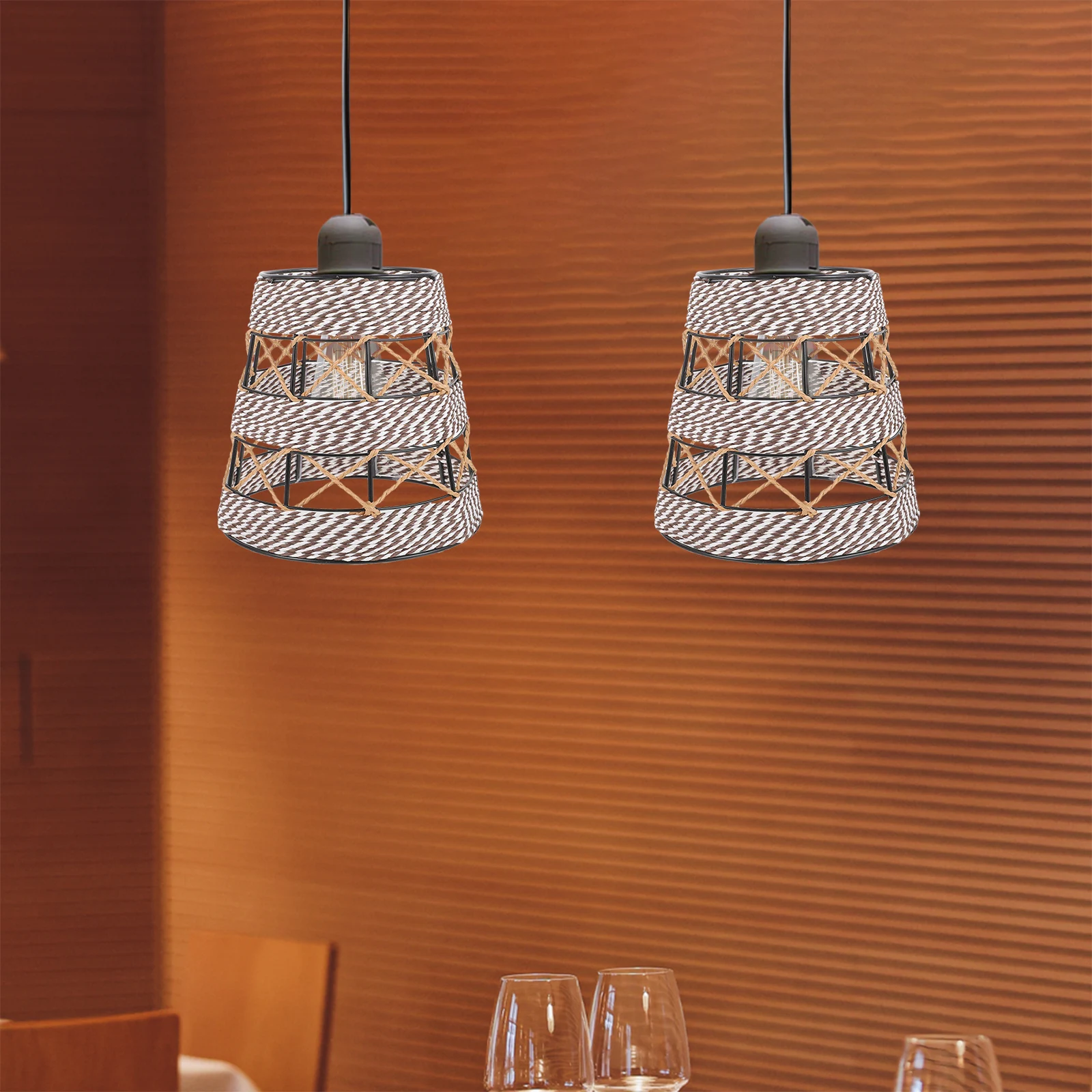 

Rope Weaving Lampshade 12x19x18 Black White Nordic Style Pendant Cover for Home Hotel Restaurant H made Lighting