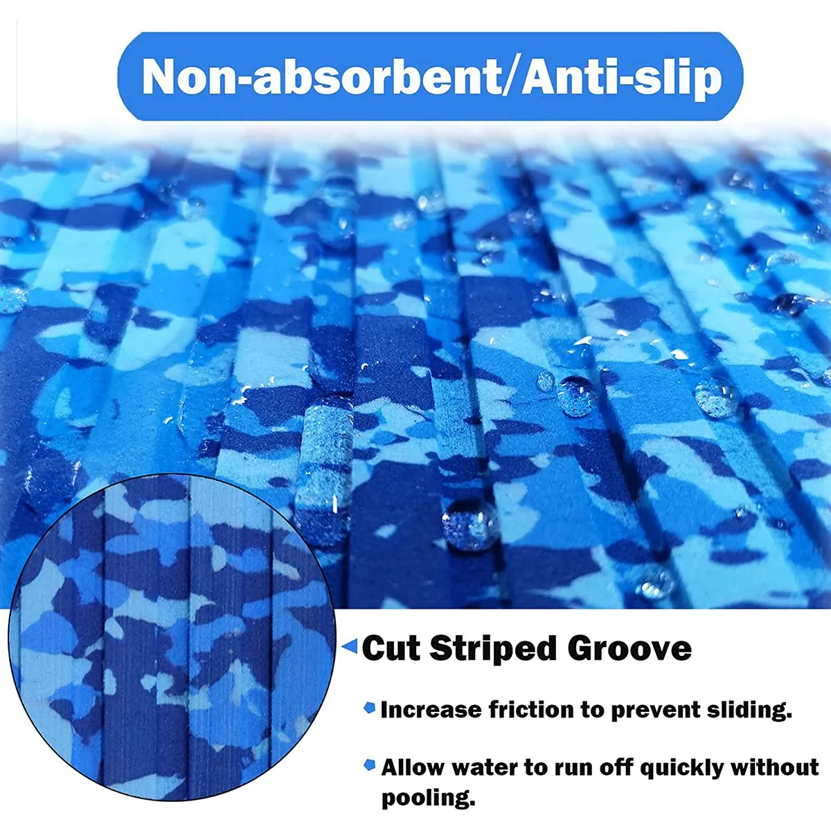 EVA Foam Boat Marine Flooring 94.48X17.71 Inch,Ocean Camo Boat Decking Boats Self-Adhesive Non Slip Deck Boat Flooring