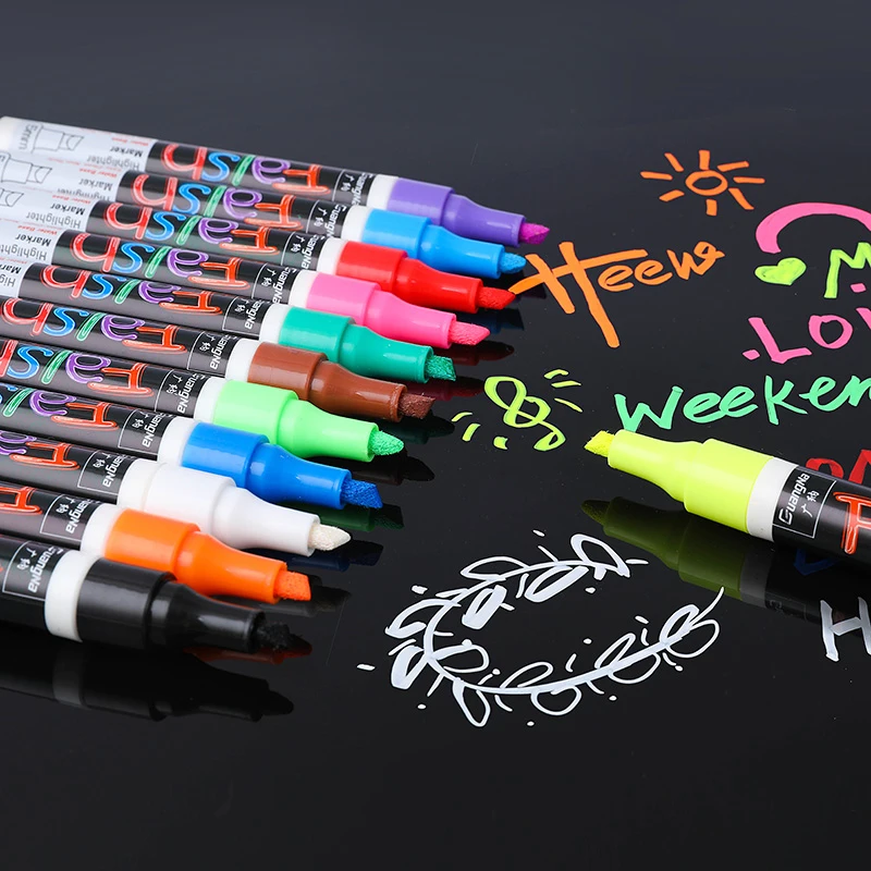 

12 Colors 5mm Liquid Chalk Marker Pen For Led Fluorescent Board Electronic Luminous Word Whiteboard Erasable Billboard Screen