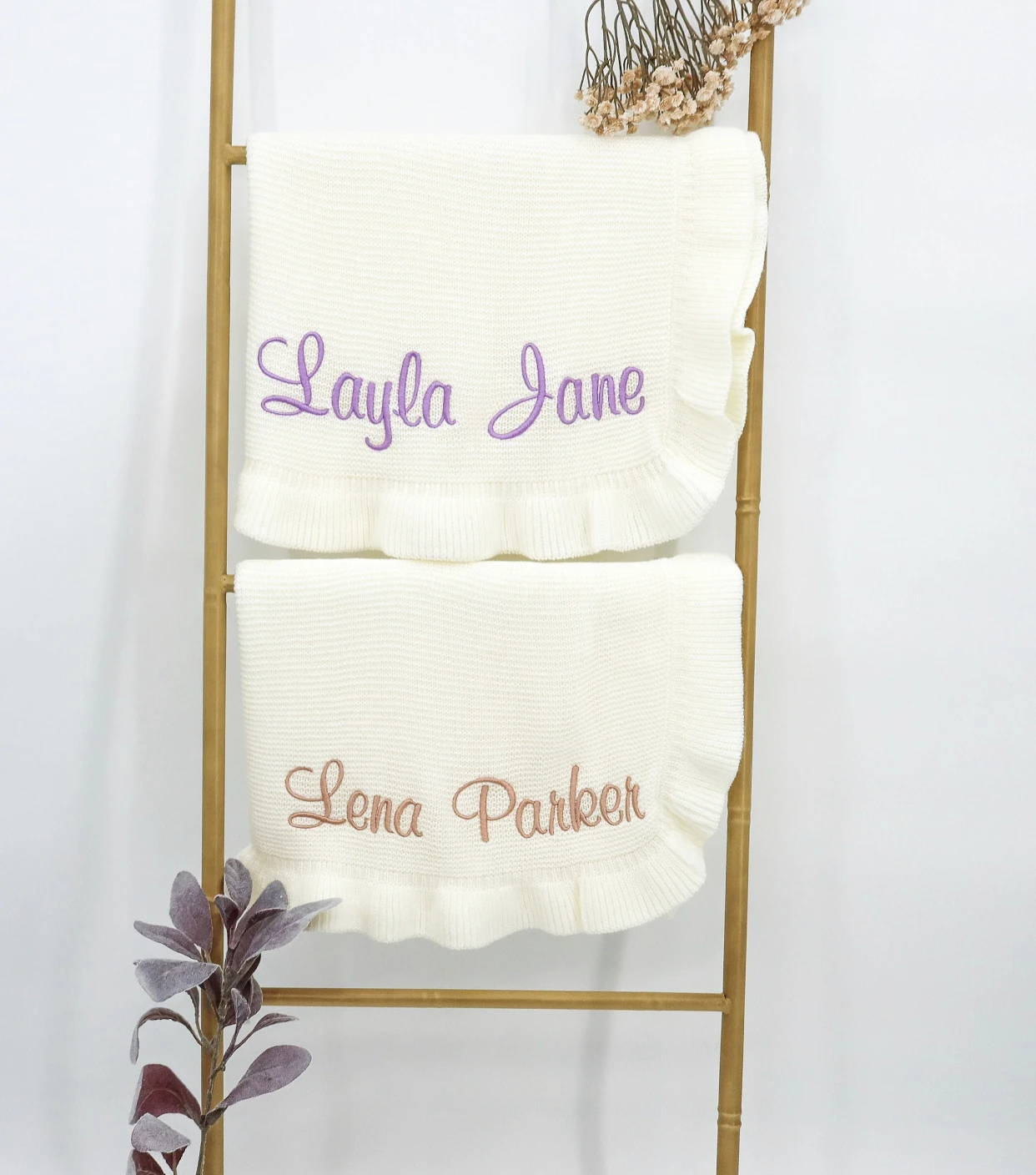 

PersonaKnit Baby Blanket for Newborn Girl and Boy Knited Custom Blanket with Name Embroidery Birthday Gifts