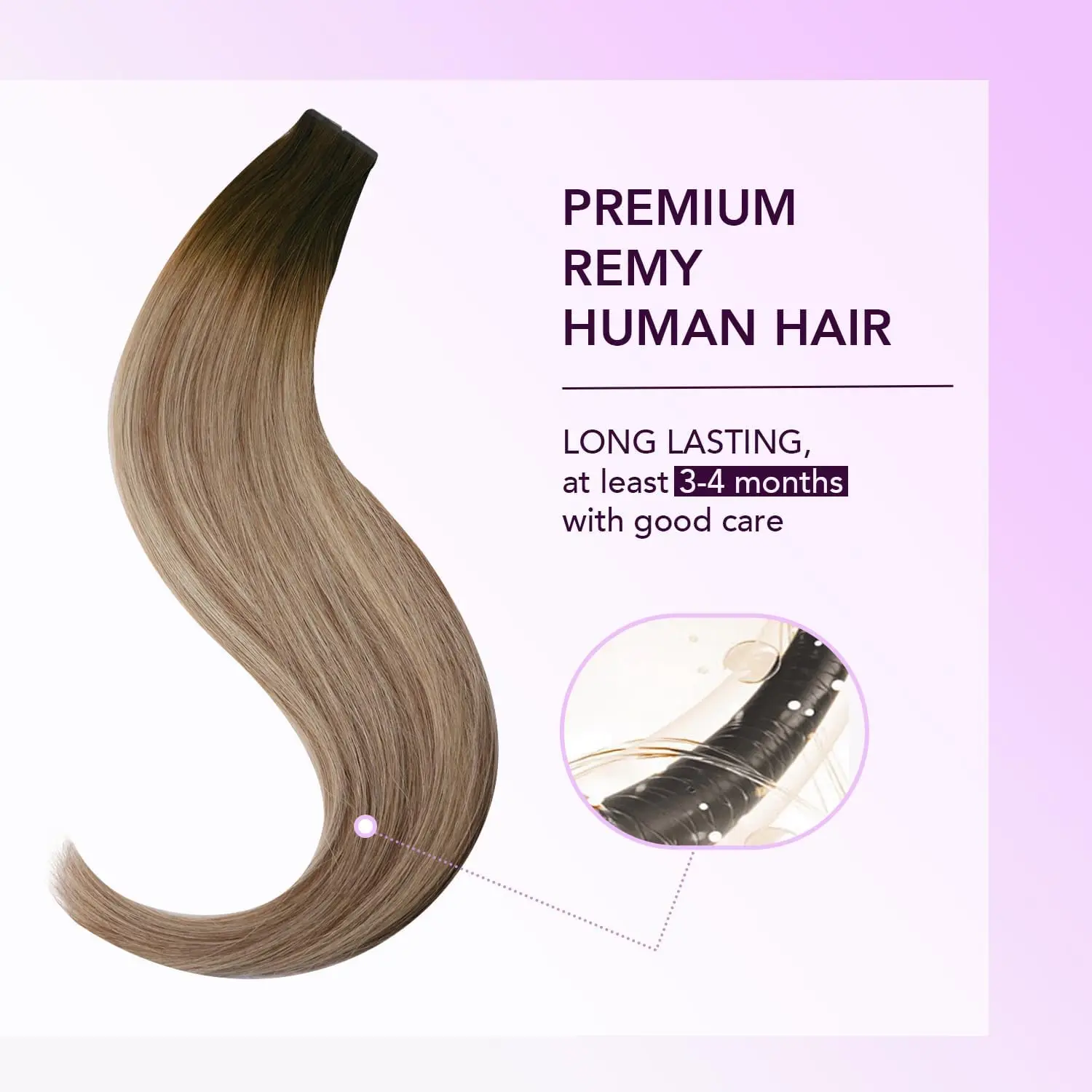 وصلات شعر شريط شعر بشري في وصلات شعر لاصقة 14-22 بوصة 20 قطعة غير مرئية 100% وصلات شعر بشري طبيعي