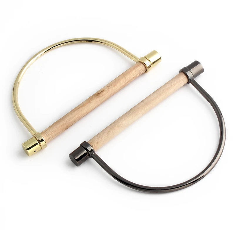 2 قطعة نصف دائري معدن خشبي قوس شكل المحفظة مقبض حقيبة جلدية حقيبة ساعي مقبض مع مسامير DIY بها بنفسك المحفظة الملحقات