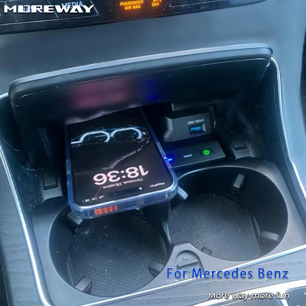 

Беспроводное зарядное устройство Moreway для Mercedes Benz AMG W205 C43 C63 GLC43 GLC63 X253 C/GLC, держатель для телефона, зарядка в автомобиле, аксессуар для салона автомобиля