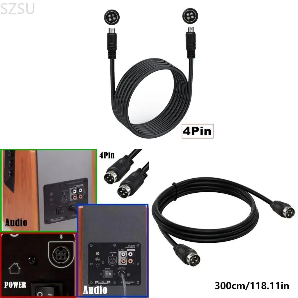 SZSU 4 Pin DIN Male Connectors Cable Male to Male for Mono Channel Microphones and Speaker Use