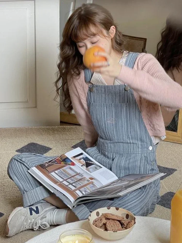 Jumpsuits Women Striped Retro Design Loose Streetwear Korean Style Casual Simple Empire All-match Spring Denim Personality Teens