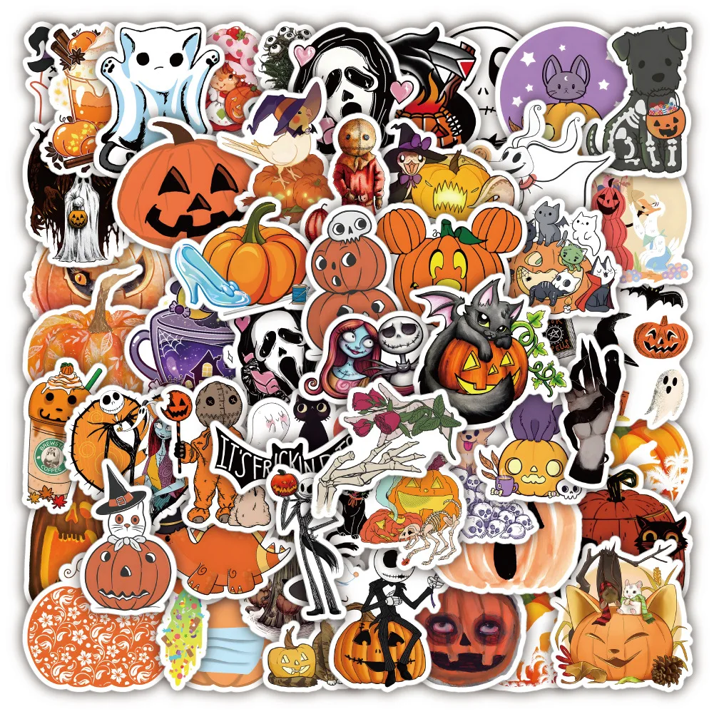 Stiker Halloween, Stiker Halloween, dekorasi unik, kepala labu, kastil hantu, koper seluler, stiker alat tulis grafiti