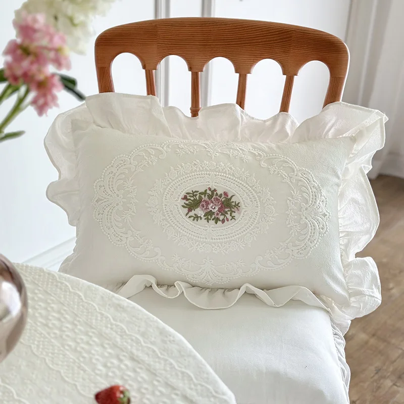 French lace pillowcase vintage ruffle edge ins wind cream white embroidered waist pillow American sofa bedroom home decoration