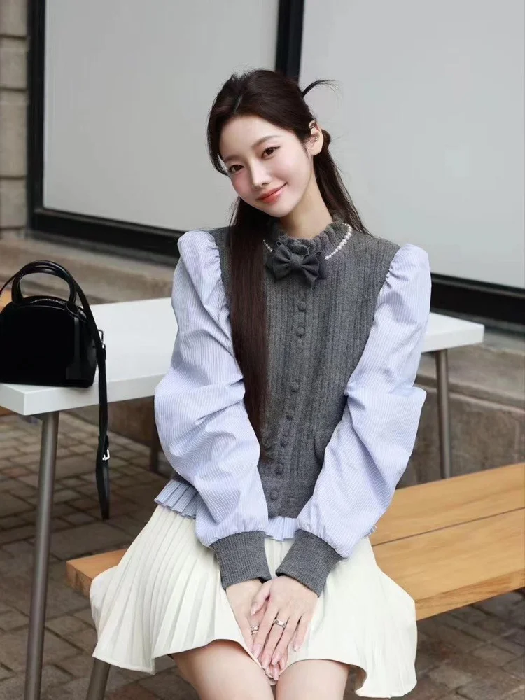 الراقية الخريف الشتاء جديد الكورية Sle مكافحة الشيخوخة كلية الرياح الربط فقاعة Sve حبة محبوك سترة مفتوحة المرأة Fas...