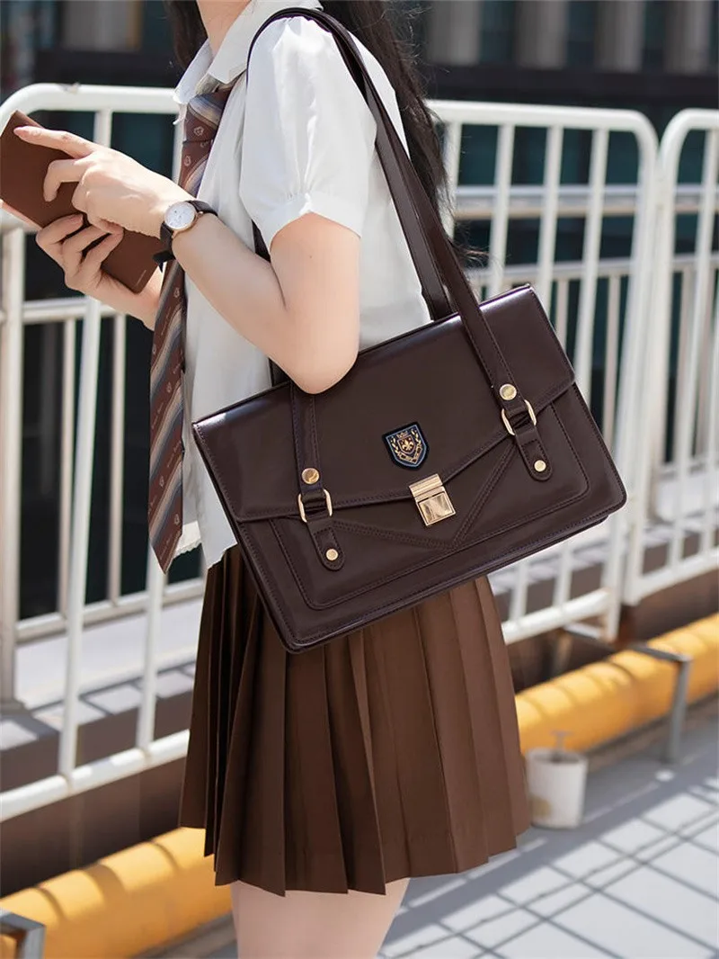 Japanese Style Lolita JK Handbags Big Size Messenger Bags Tote Briefcase Bookbags Girl School Student PU Leather Shoulder Bag