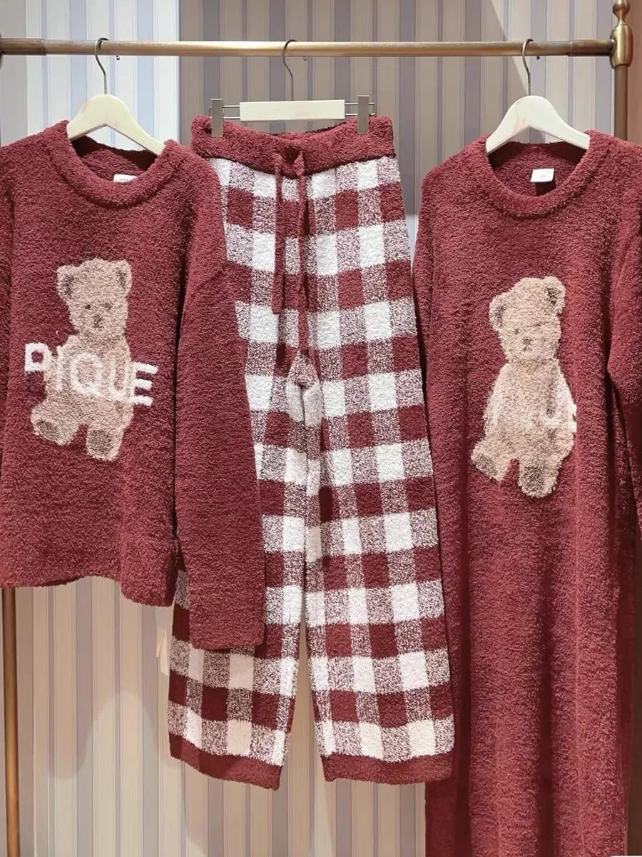 

Thiened f-Fce Loose Spwear Women's Home Clothes Winter Soft Cute Plaid Bear Design Luy Year Home Leisure Long Sl...