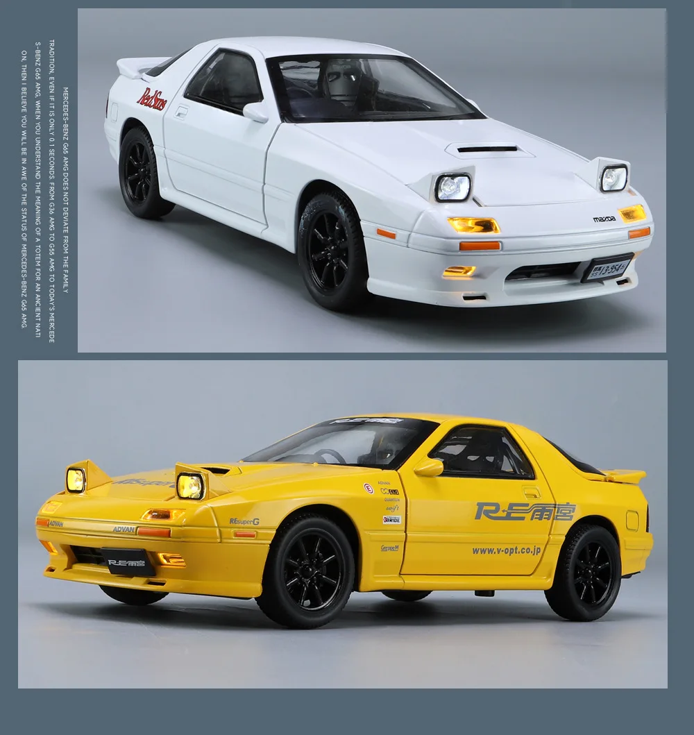 1:24 Mazda RX7 RX-7 Supercar Legering Auto Diecasts & Toy Vehicles Auto Model Geluid en licht Trek Auto Speelgoed voor Geschenken