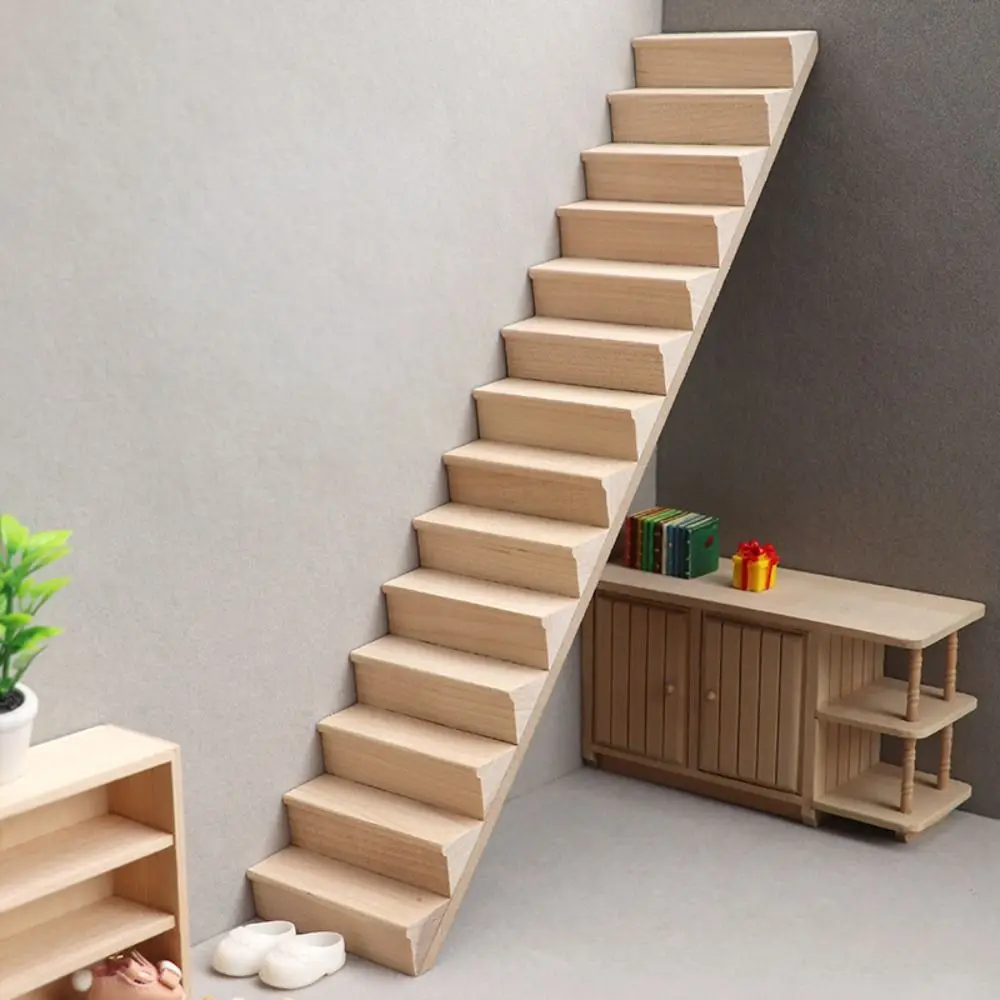 

Pretend Play 1:12 Dollhouse Furniture DIY Armrest Mini Stairway Model Wood Stair Railing Stairs with Handrail