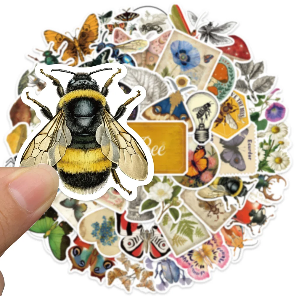 50pcs/pack Vintage Fantacy Insect Butterfly Bee Art Sticker DIY Scrapbooking Journal Phone Car Diary Photo Album Gift Decoration