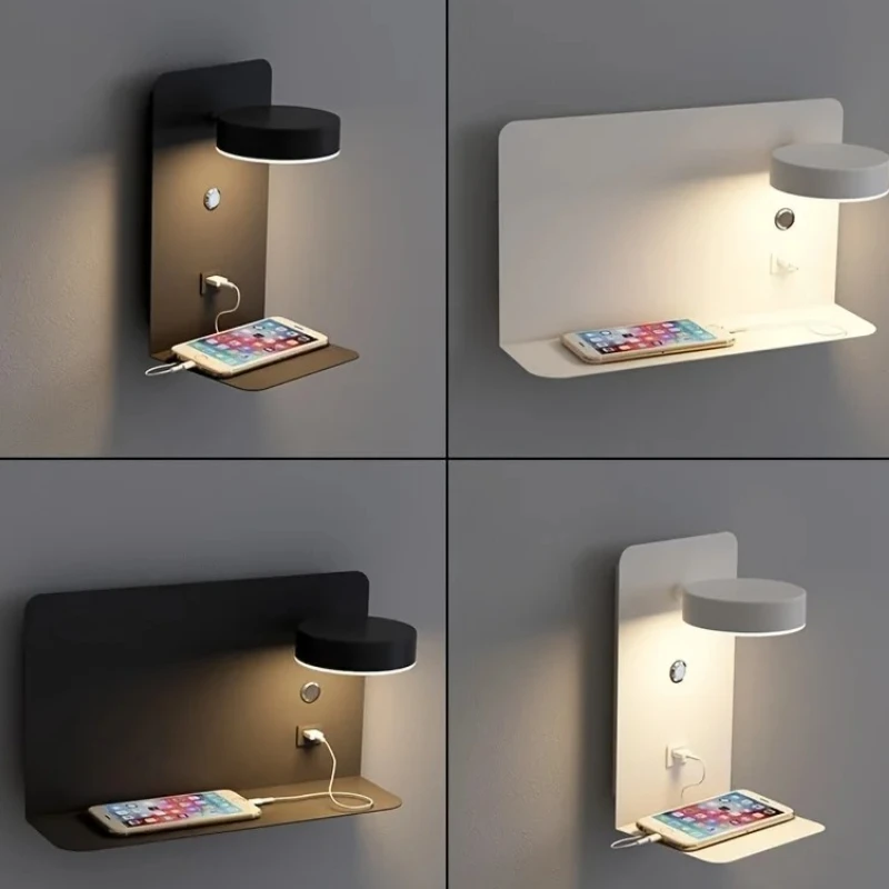 

Современный светодиодный настенный светильник с переключателем, USB-порт для зарядки, 9 Вт, черный, белый цвет, настенные светильники для прохода, прикроватные бра для спальни, декоративные лампы
