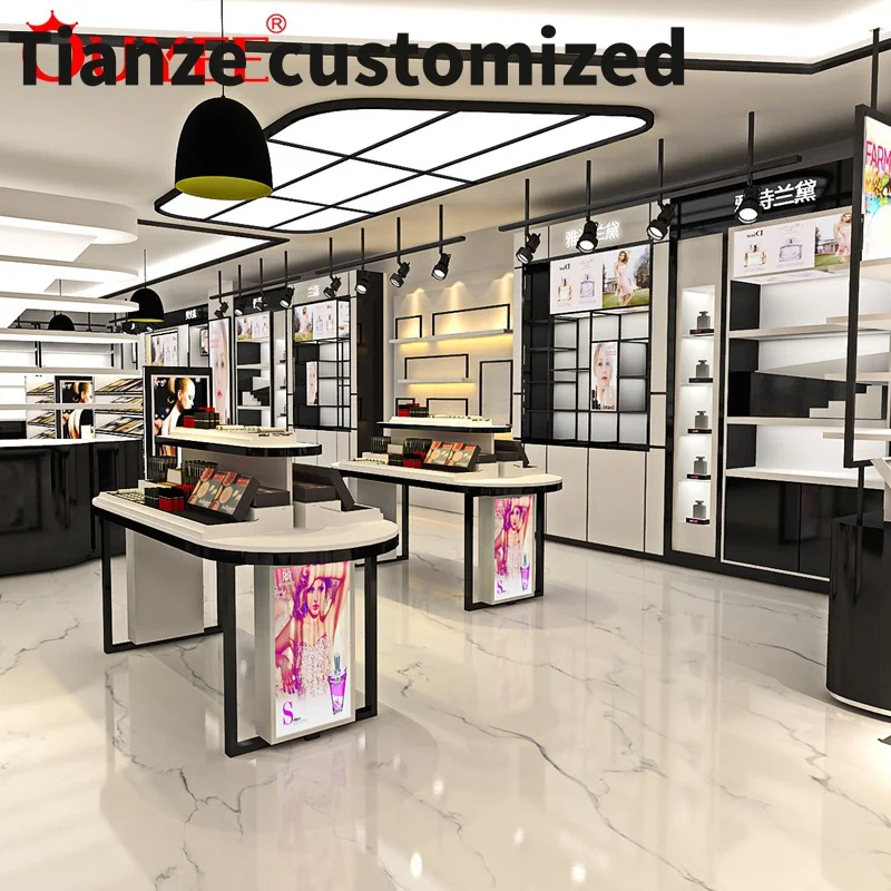 Customized-retail furniture store wooden counter make up Shop cosmetic display shop interior design