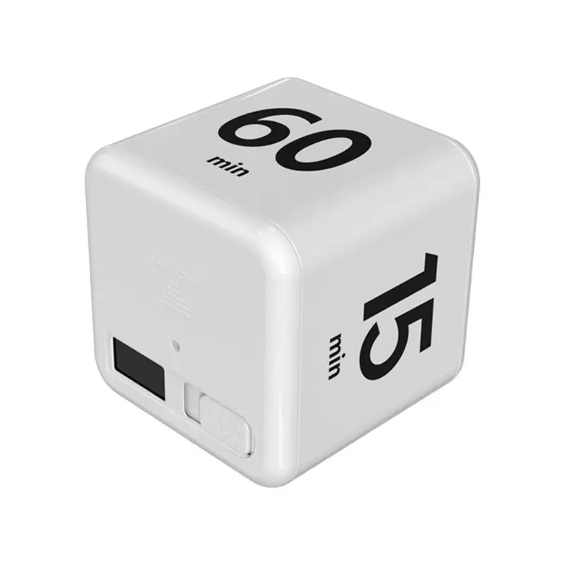 A02M-Time Management LED Display Timer Cube 15/20/30/60 Min Flip Timer Kitchen Timer Time Cube White