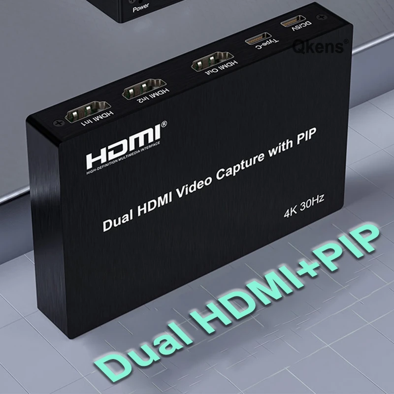 

4K 30hz Dual HDMI Video Capture Card with PIP Mic Line in Audio Mix for 2 Channel HDMI Input for Live Streaming Screen Recording