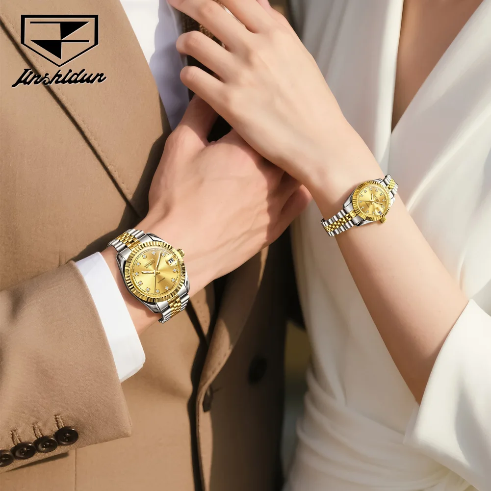 JSDUN 8737 Orologio da coppia Orologio meccanico automatico da lavoro di marca di lusso Elegante orologio da coppia con specchio in zaffiro e diamanti