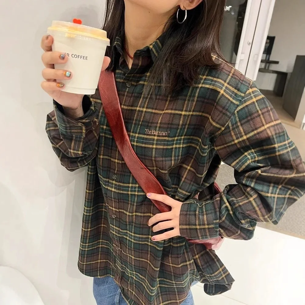 كوريا الجنوبية thebarnnet خريف/شتاء المتضخم تنوعا كتلة اللون متقلب قميص خمر قميص سترة المرأة